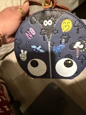 Theme Navy Round Emoji Patch Crossbody Bag with White Eye Details